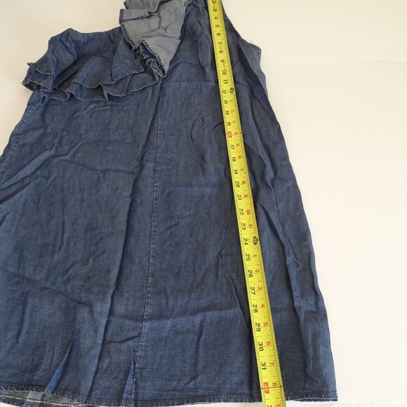 Apricot  One Shoulder Ruffle Denim Chambray Shift Dress Women Size M Above Knee - Picture 7 of 9